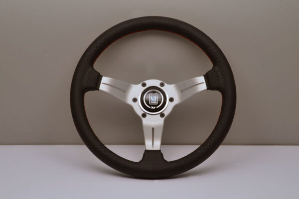 330mm Deep Corn Leather Steering Wheel [Nardi] Black or Brushed / Red Stitch - Image 2