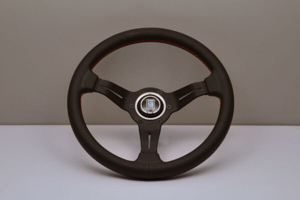 330mm Deep Corn Leather Steering Wheel [Nardi] Black or Brushed / Red Stitch