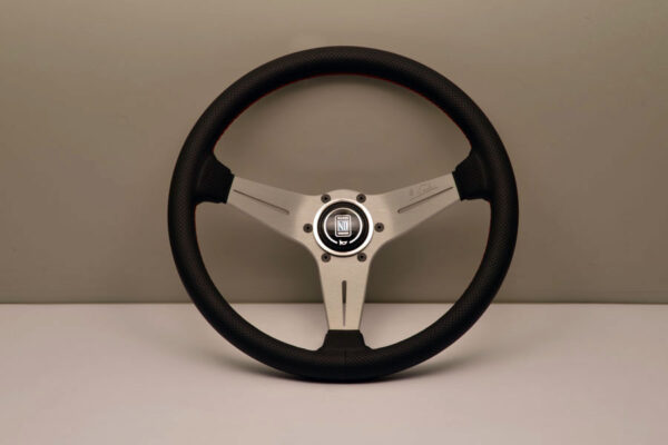 350mm Deep Corn Leather Steering Wheel [Nardi] Black, Polish or Brushed / Red Stitch - Image 2