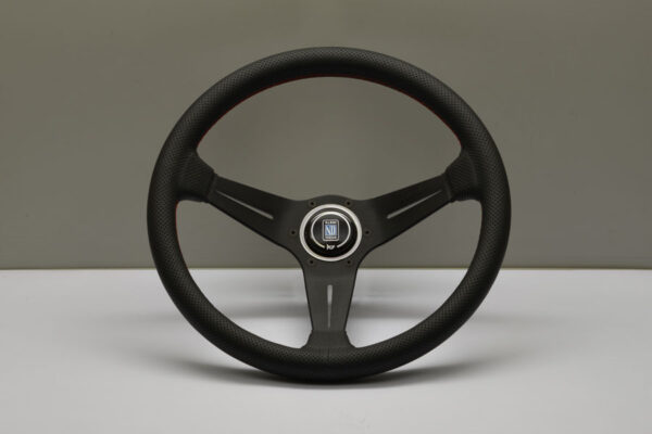 350mm Deep Corn Leather Steering Wheel [Nardi] Black, Polish or Brushed / Red Stitch